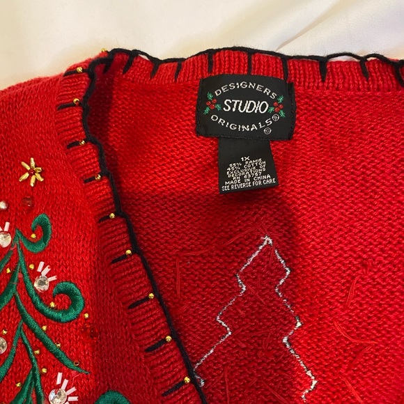 Vintage Red Christmas Sweater Vest 1X - Picture 2 of 4